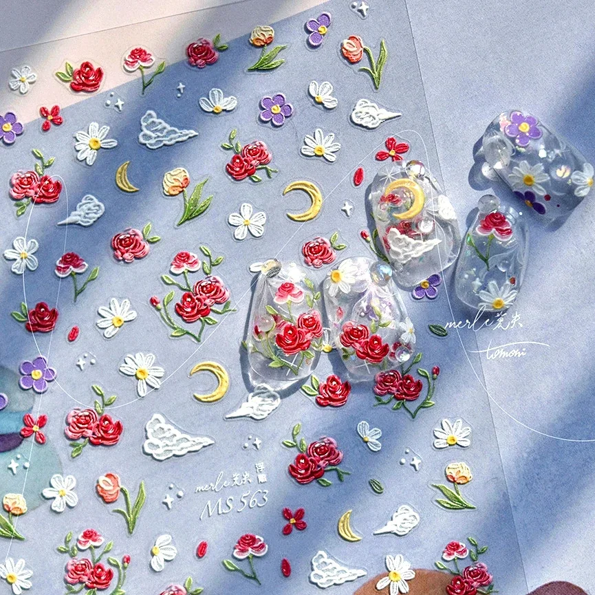 Красная Роза Дейзи Тюльпан Луна Облако Красочные Яркие Дикие Цветы Весна 5D