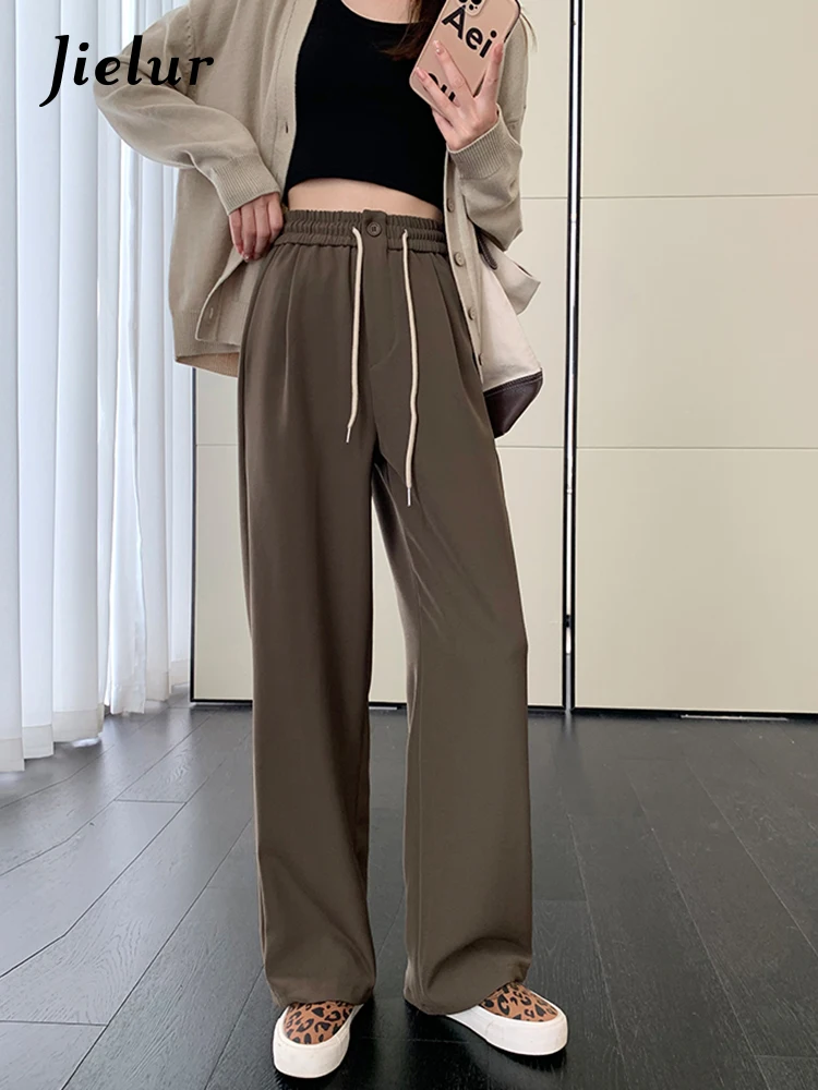 

Jielur Korean Style Coffee Wide Leg Pants Women Solid Color Suit Trousers Female Autumn Gray High Waist Straight Pants XS-XXL