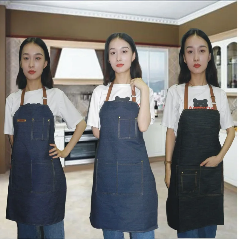 

1pcs Practical 80x60cm Blue Denim Simple Aprons Uniform Unisex Jeans Aprons Men's Lady's Kitchen Cooking Gifts