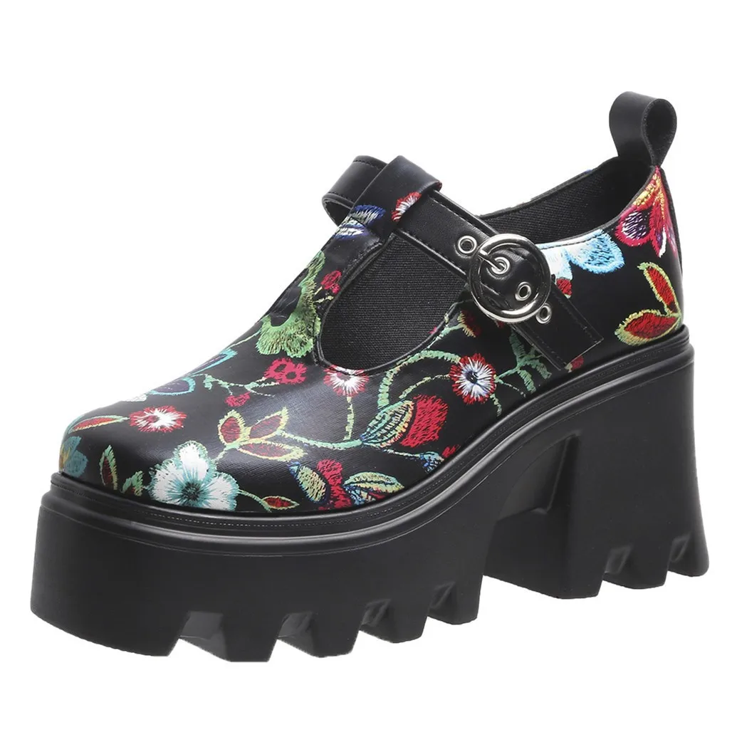 

2022 New Hot Sale Women Buckle Platform Mixed Color Mary Janes Shoes Vintage Casual Punk Pumps Women Pumps Plus Size 43