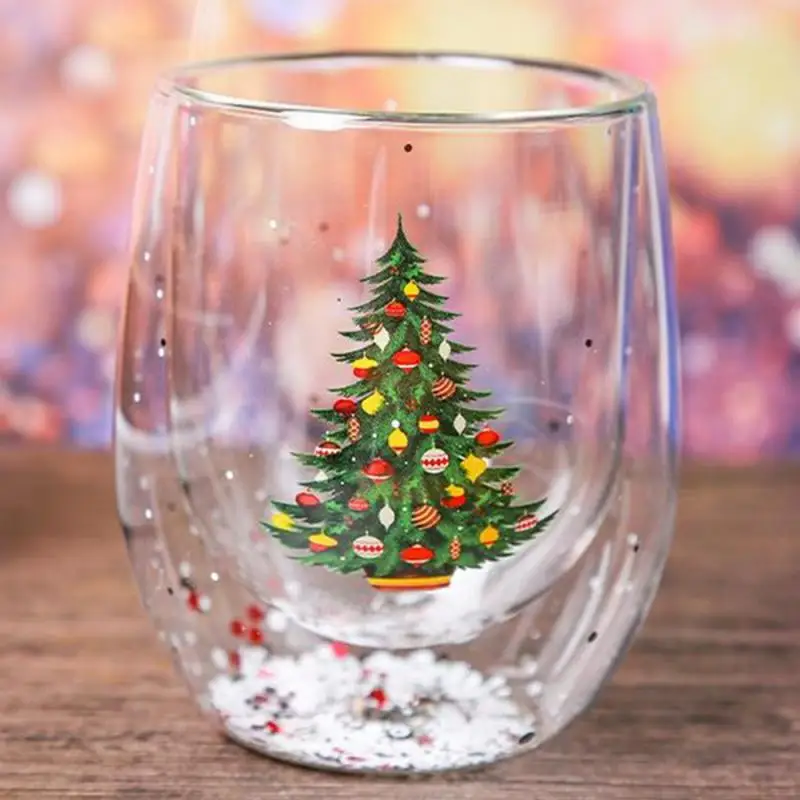 Рождественская стеклянная чашка с двойными стенками термостойкая для воды