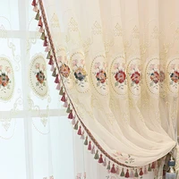 luxury embroidery pink peony window screen panels for bedroom tassel tulle europe very fairy elegant curtains for living room