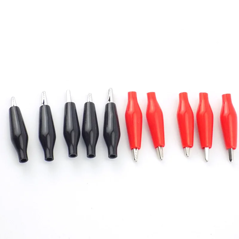 100Pcs 25MM Black Red Soft Plastic Coated Testing Probe Mini Alligator Test Clips