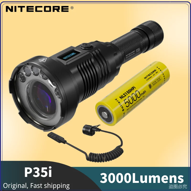 NITECORE P35i Long Range LEP Flashlight 1650 Meter 3000 Lumens USB-C Rechargeable Torch Light Spot Flooding Lights, RSW2i Remote