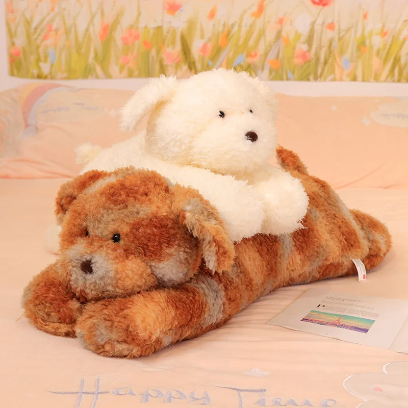

55/75/95cm Soft Cute Dog Plush Pillow Toy Cartoon Stuffed Animal White Brown Puppy Plushies Doll Toys for Girls Sleeping Gifts