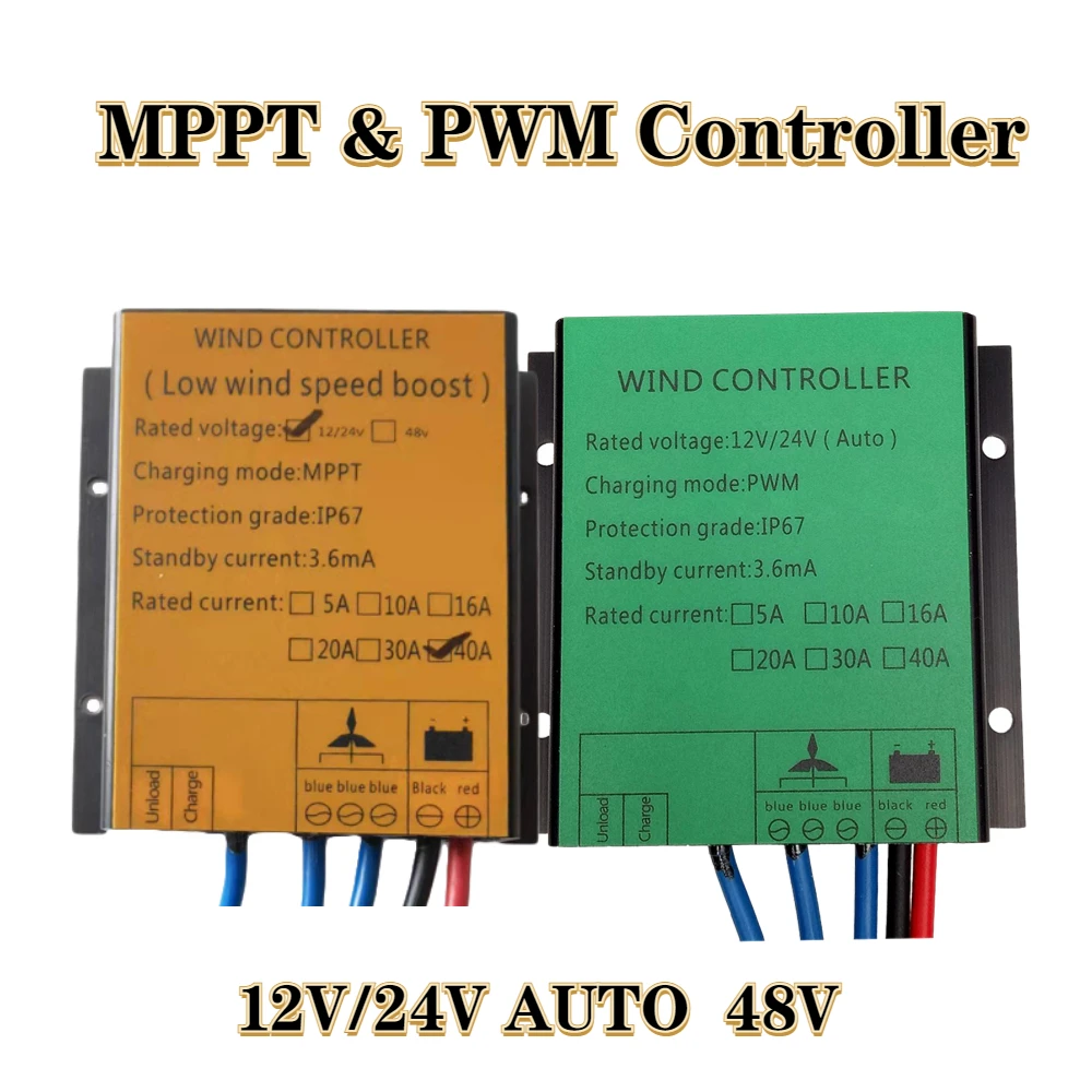 

MPPT 100w -1000W Waterproof PWM Wind Turbine Charge Controller 20A 30A Low Wind Speed Regulator Voltage Boost 12V 24V AUTO 48V