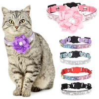 cat fleece collar pu leather sparkly crystal diamonds studded with bell adjustable for cats kitten mini dogs pet supplies