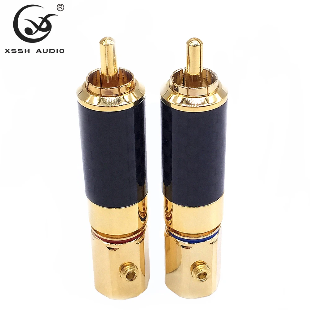 

4 шт. Штекерный RCA адаптер XSSH OEM ODM DIY аудио HiFi корпус из углеродного волокна 24 К позолоченный 11 мм Штекерный аудио разъем RCA разъемы