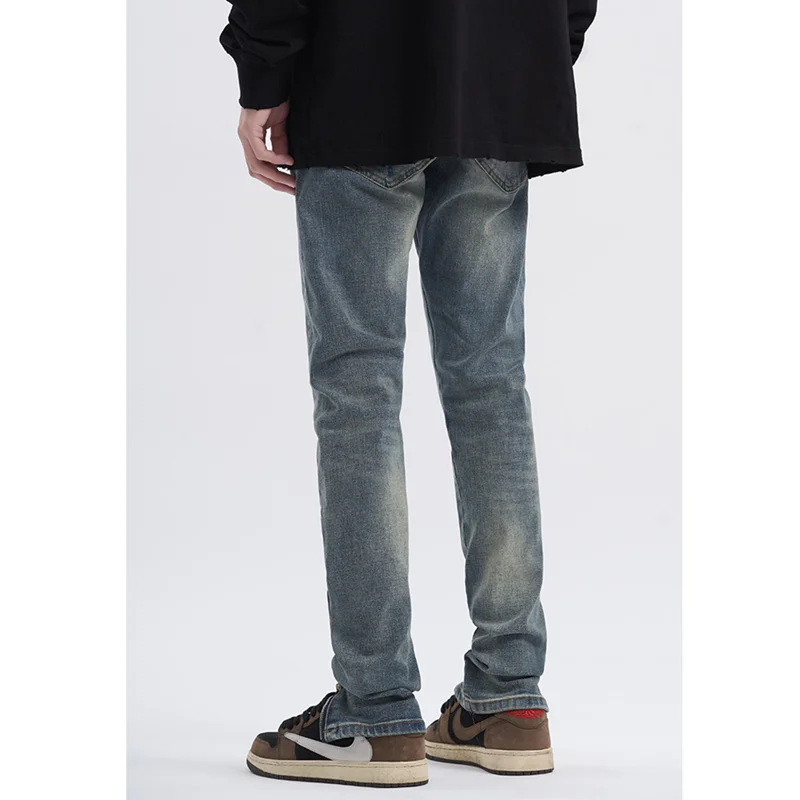 Men's Wear 2022 Autumn New Straight Cylinder Pattern Self-cultivation Lower Zipper Blue Pencil Pants Recreational Jeans Female