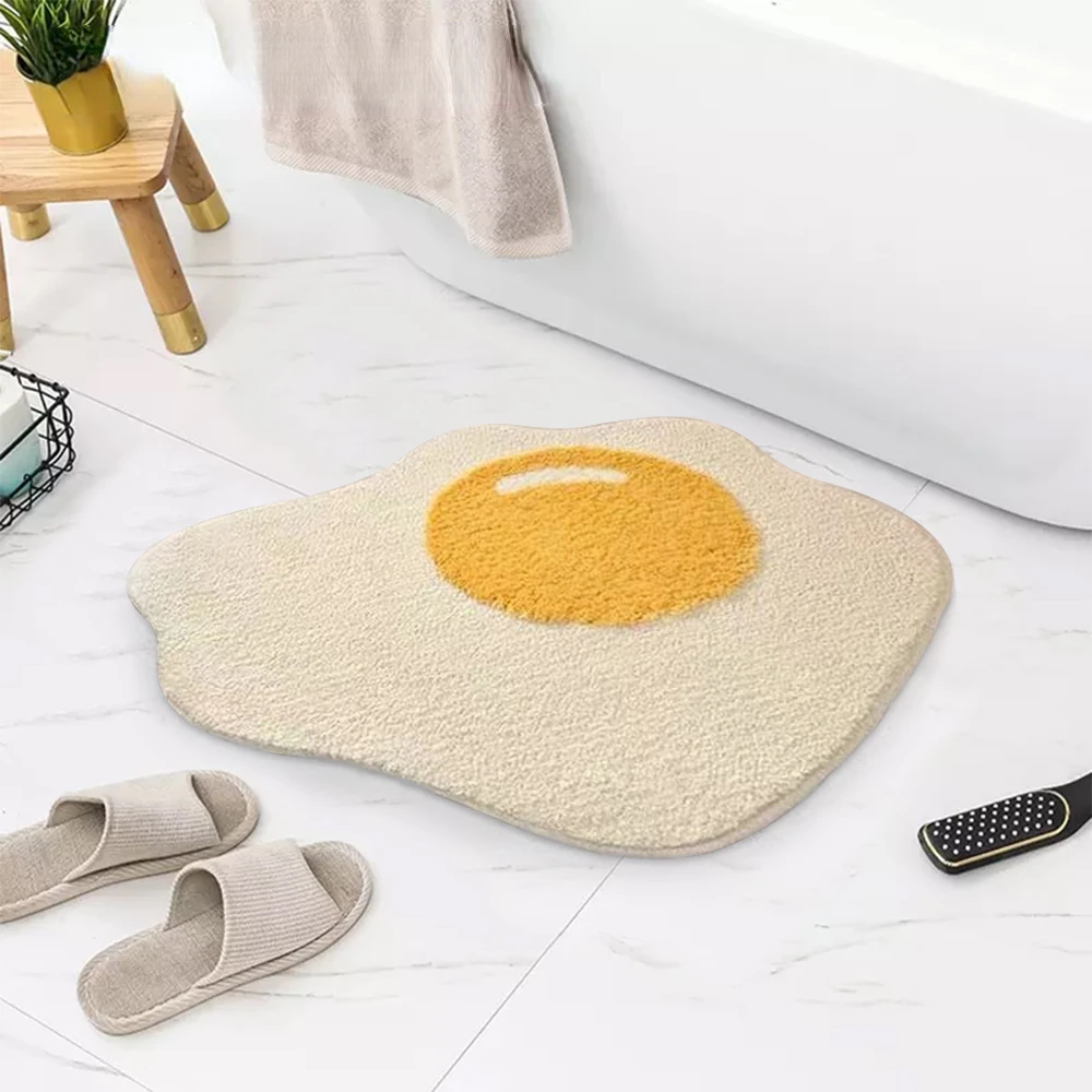 

Poached Egg Shape Bath Mats Anti-slip Floor Mat Creative Doormat Soft Comfortable Absorbent Living Room Entrance Rug Home Décor