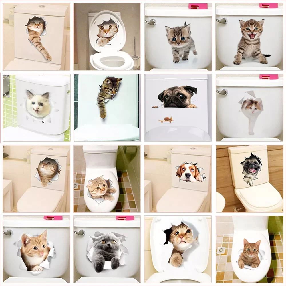 

Cute Kitten Toilet Stickers Wall Decals 3d Hole Cat Animals Mural Art Home Decor Refrigerator Posters