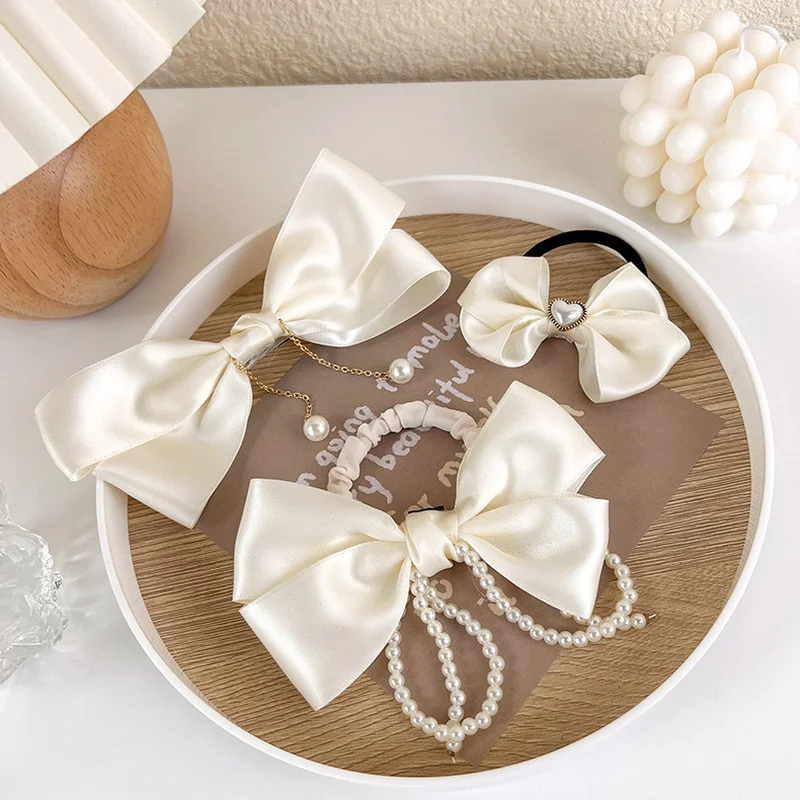 

2022 New Women Simple Grace White Hair Clip Imitation Pearls Tassel Bow Tie Sweet Hair Ties for Girl Fashion Hair Accessories