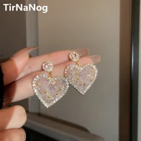2022 new south korea natural stone pendant earrings girl sweet pink heart crystal rhinestone earrings women jewelry gifts