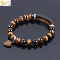 csja natural stone tiger eye bracelets for women 8mm round beaded healing crystal heart charms stretch bracelet protection f105