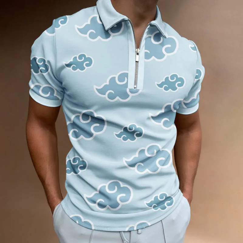 

2022 New Men's Polo shirt turn-down collar Print lucky cloud Men Casual Tees Short-Sleeved Shirt Summer Shirt Streetwear Man