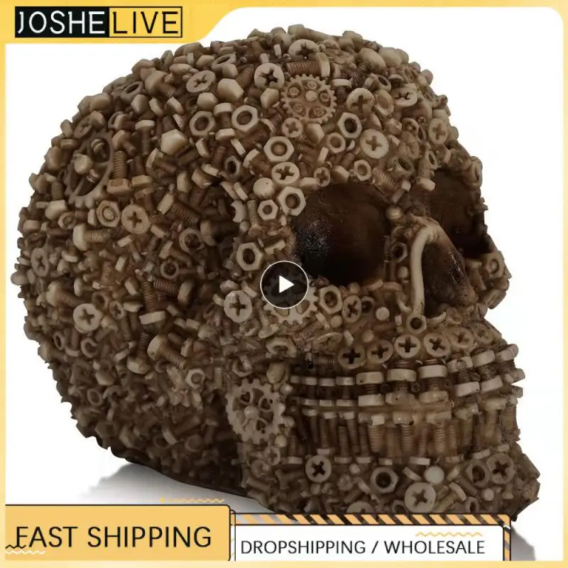 

1 ~ 5 шт. каучуковая резьба Механический Стиль череп декоративные поделки орнамент домашний Декор статуя Хэллоуин Украшение Скульптура череп