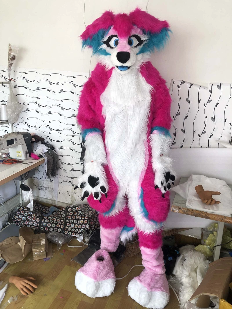 Новый Пушистый Фуксиевый Волосатый Костюм-маскарад Собака-хаски Маскот Костюм Подарок на День Рождения Косплей Вечеринка.