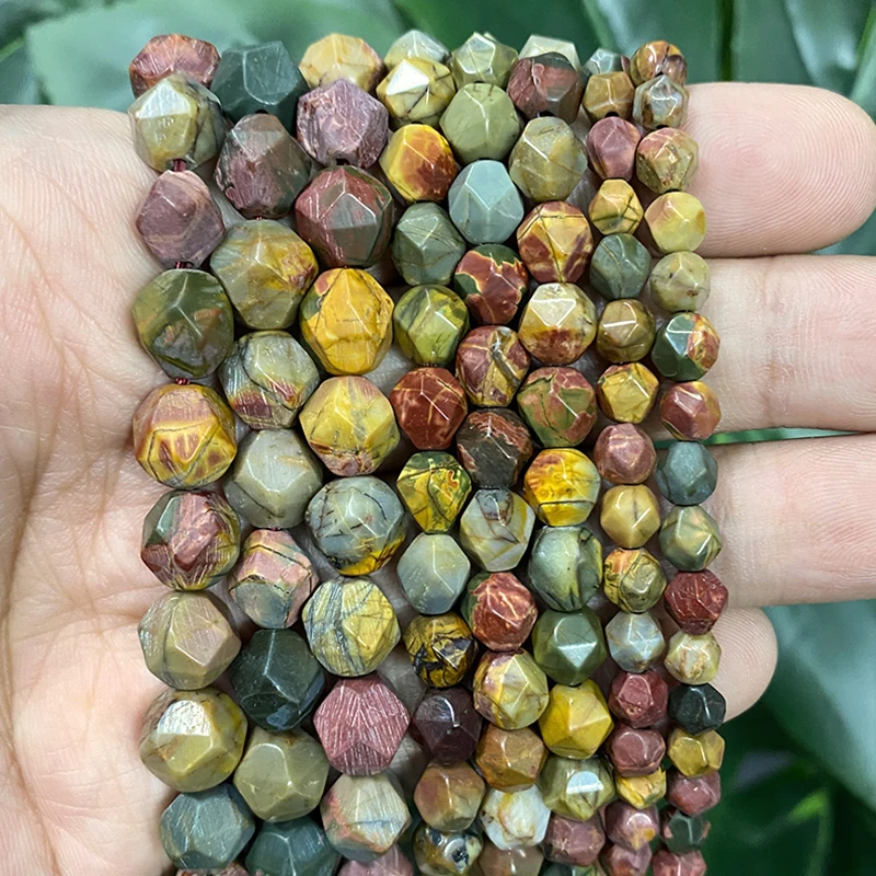 

Natural Stone Beads Faceted Picasso Jaspers Spacers Beads DIY Bracelet Necklace Charms for Jewelry Making 14" Strand 6 8 10MM