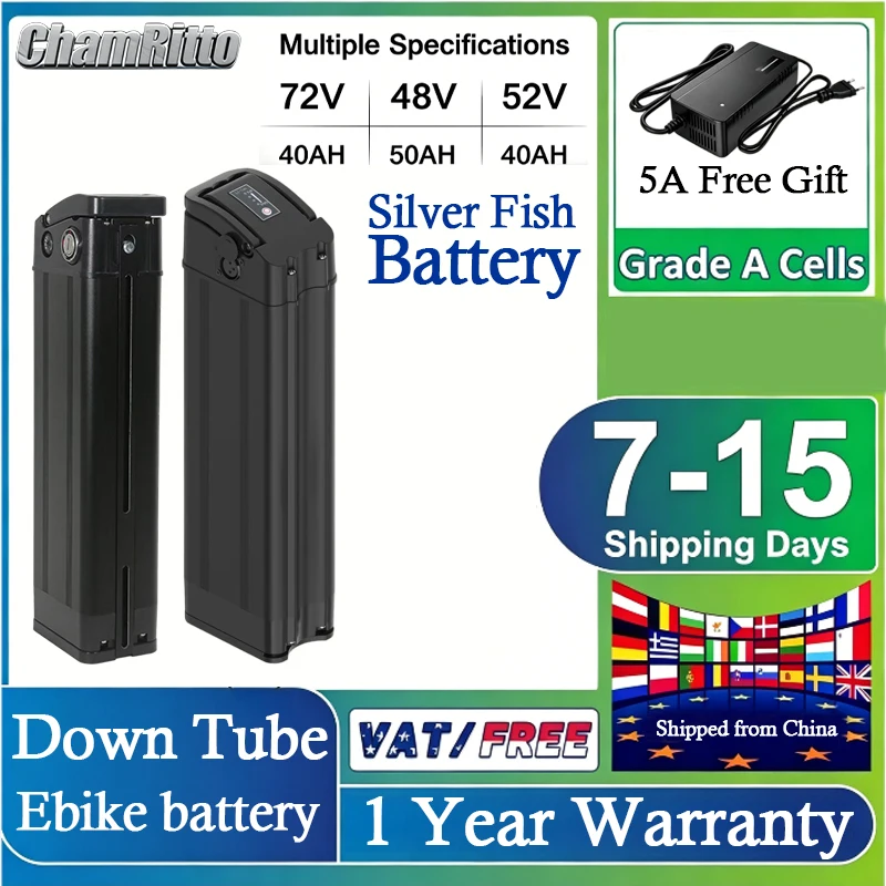Фото Аккумулятор для электровелосипеда SilverFish 48В 52В 60В 72В, батарея для велосипеда 36В 13Ач, аккумулятор Duotts S26 20Ач 30Ач 40Ач 50Ач, литиевая батарея №1