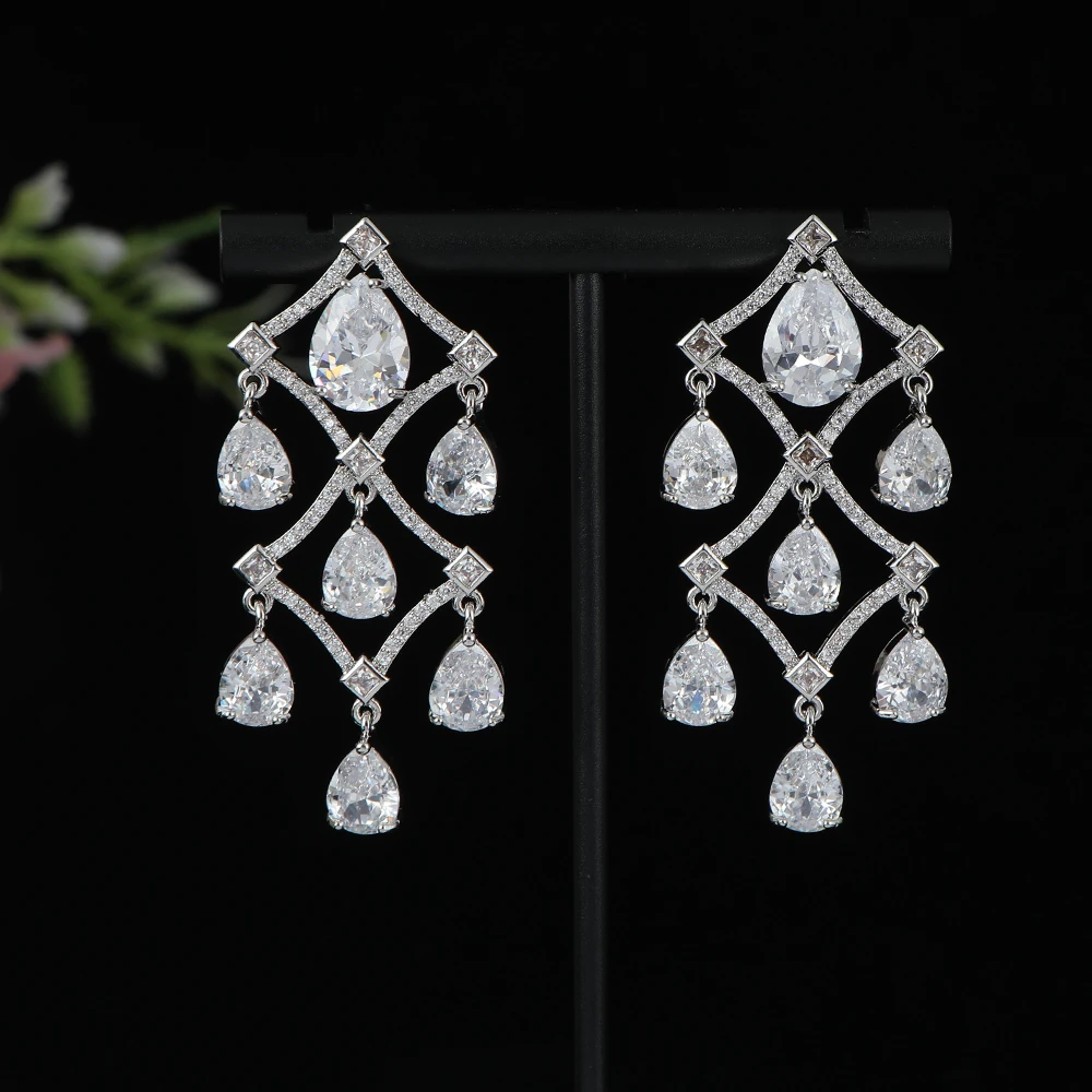 

Luxury Geometry Waterdrop Earrings For Women Wedding Cubic Zirconia CZ DUBAI Bridal Earring Jewelry Accessories E1201
