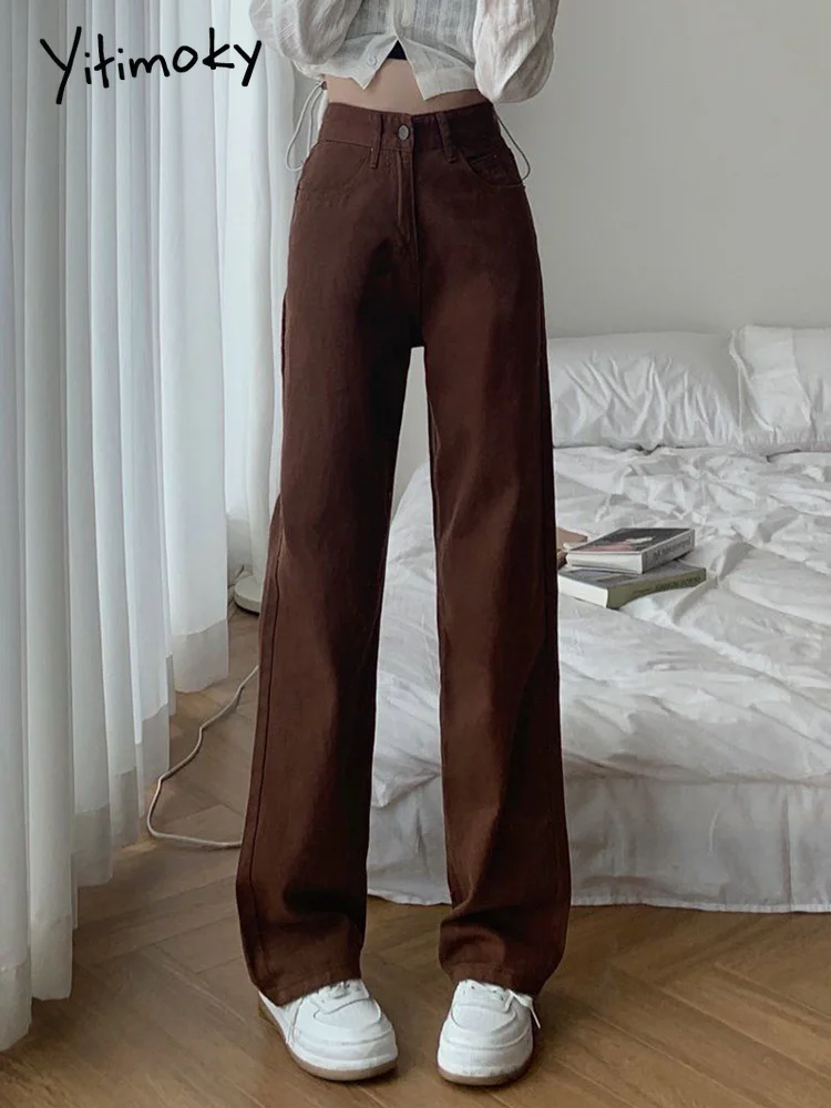 

Cotvotee Brown High Waisted Jeans for Women Straight Wide Leg Denim Y2k Pants Streetwear Vintage Trouser Mom Jean Full Length