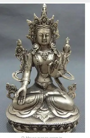 

Декоративная медная Серебряная Заводская тибетская Серебряная буддийская статуя джосса с защитой лотоса 7 глаз Белая Тара Будда
