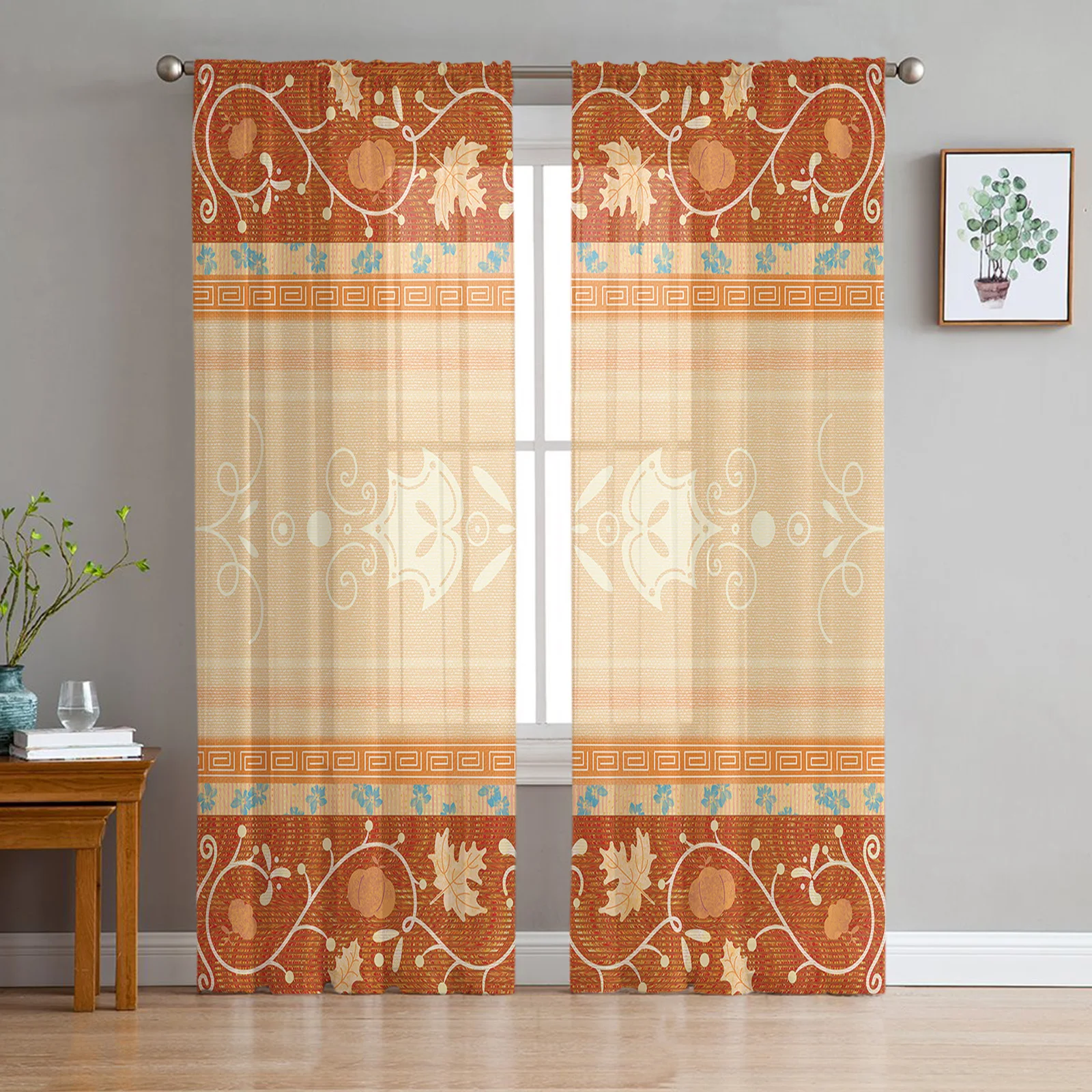 

Boho Ethnic Maple Leaf Sheer Curtains for Living Room Bedroom Tulle Curtain for Kitchen Home Decor Window Drapes
