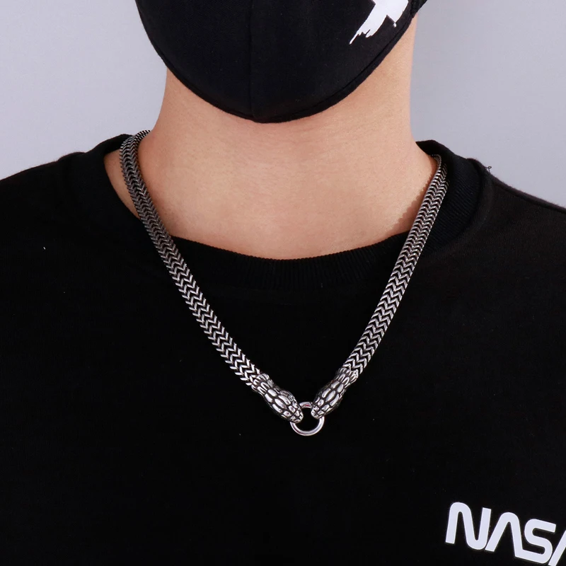 

2023 Punk Stainless Steel Goth Snake Necklace For Men Women Mesh Link Chain 60cm Long Animal Collar Choker Male Hip Hop Jewelry