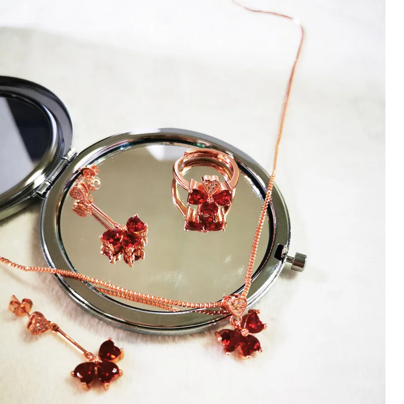 

Ожерелье и кольцо ROLILASON для женщин, дизайн с четырьмя листьями, цвет золото, ювелирные изделия, JS892