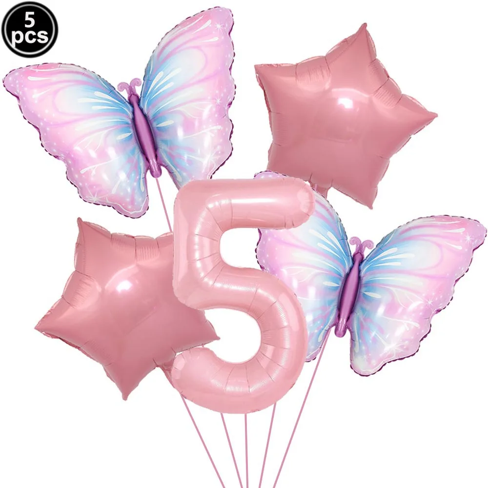 

5 шт. розовые фольгированные шары-бабочки 32 дюйма