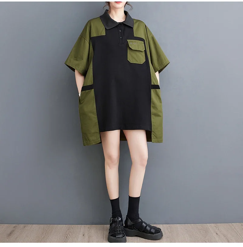 Женская рубашка-поло в стиле милитари большие размеры