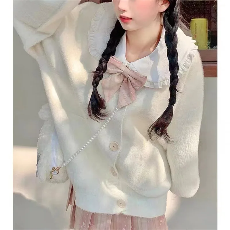 

Sweater Coat Women's Soft Glutinous Top Beige White Sweet Lazy Style Knitted Cardigan Autumn and Winter