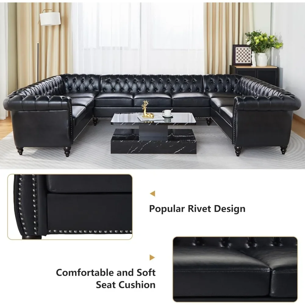 U-образный диван секционный кожаный из искусственной кожи 9-местный мягкий с