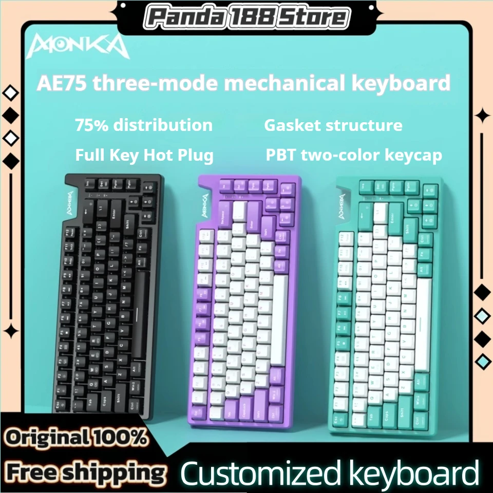Monka Ae75 Tri-Mode Customized Mechanical Keyboard Gasket Structure Multi System Compatibility Rgb Long Endurance Game Office