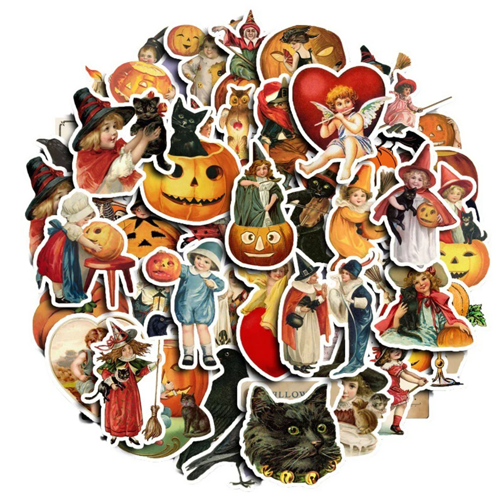 

10/30/50pcs Retro Hallowmas Kids Cat Stickers Vintage Decals Kids Toys Laptop Motorcycle Skateboard Car Phone Waterproof Sticker