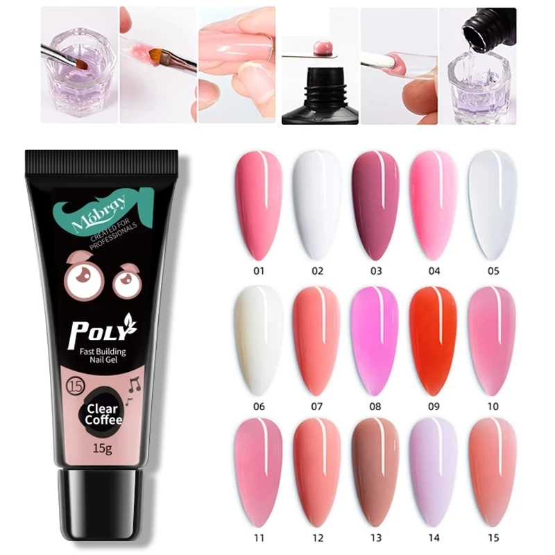 

Mobray Nail Gel Poly Quick Extension 15ml Color Changing UV LED Cure Acrylic Gel Polish Nail Art Beauty Polygels Nail Extension