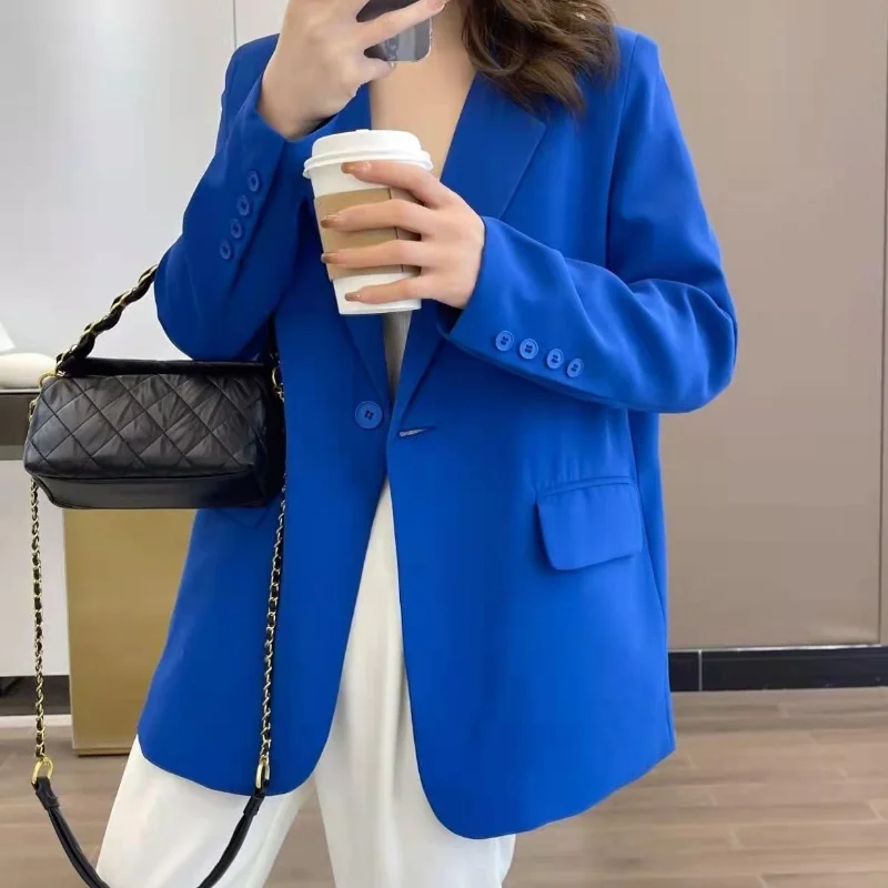 

2022 Women One Button Blazer Office Lady Loose Classic Coat Suit Jacket Female Chic Outwear Blazers Femme Veste Femme E816