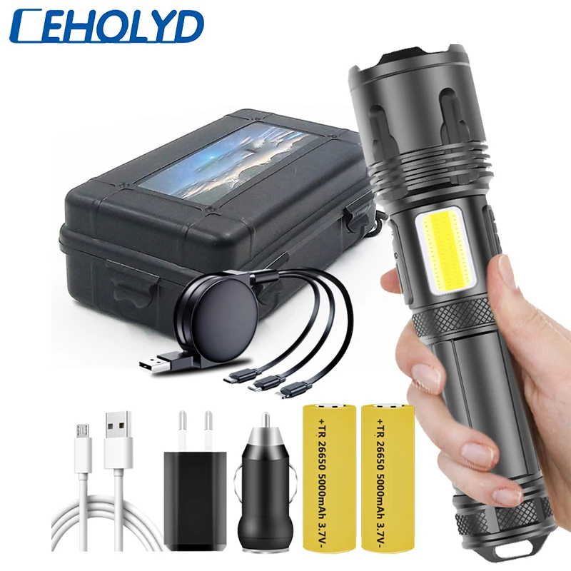 

XHP100 COB 9-Core Led Flashlight Powerbank Function Torch Usb Rechargeable 18650 26650 Battery Zoomable XHP70.2 Aluminum Lantern