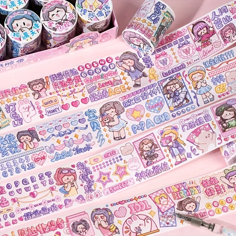 

MOHAMM 1 Roll Cute Cartoon Girl Character Washi Tape Creative Material Decorative Tapes for Collage Scrapbooking DIY Journaling
