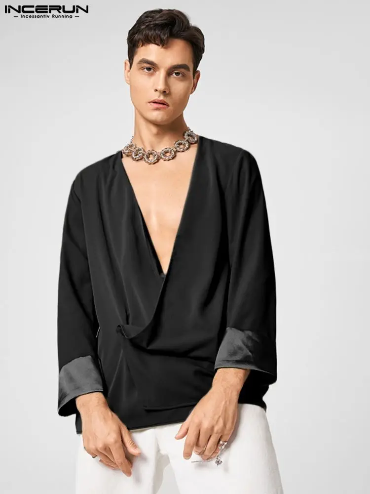 

Handsome Well Fitting Tops INCERUN Men Collarless Design Solid Blazer Fashion Hot Sale Male Loose Oblique Portal Suit S-5XL 2022