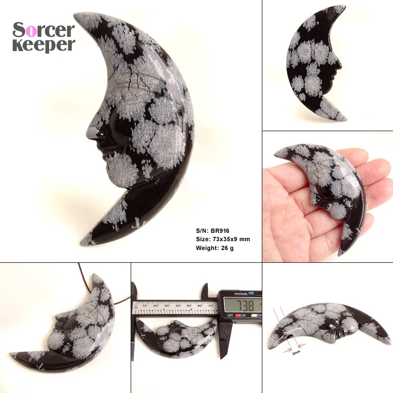 

1 шт., резьба по лицу луны, кристаллы, натуральные камни, снежинка, обсидиан, драгоценные камни, кулон, кварц, рейки, целебные минералы BR907