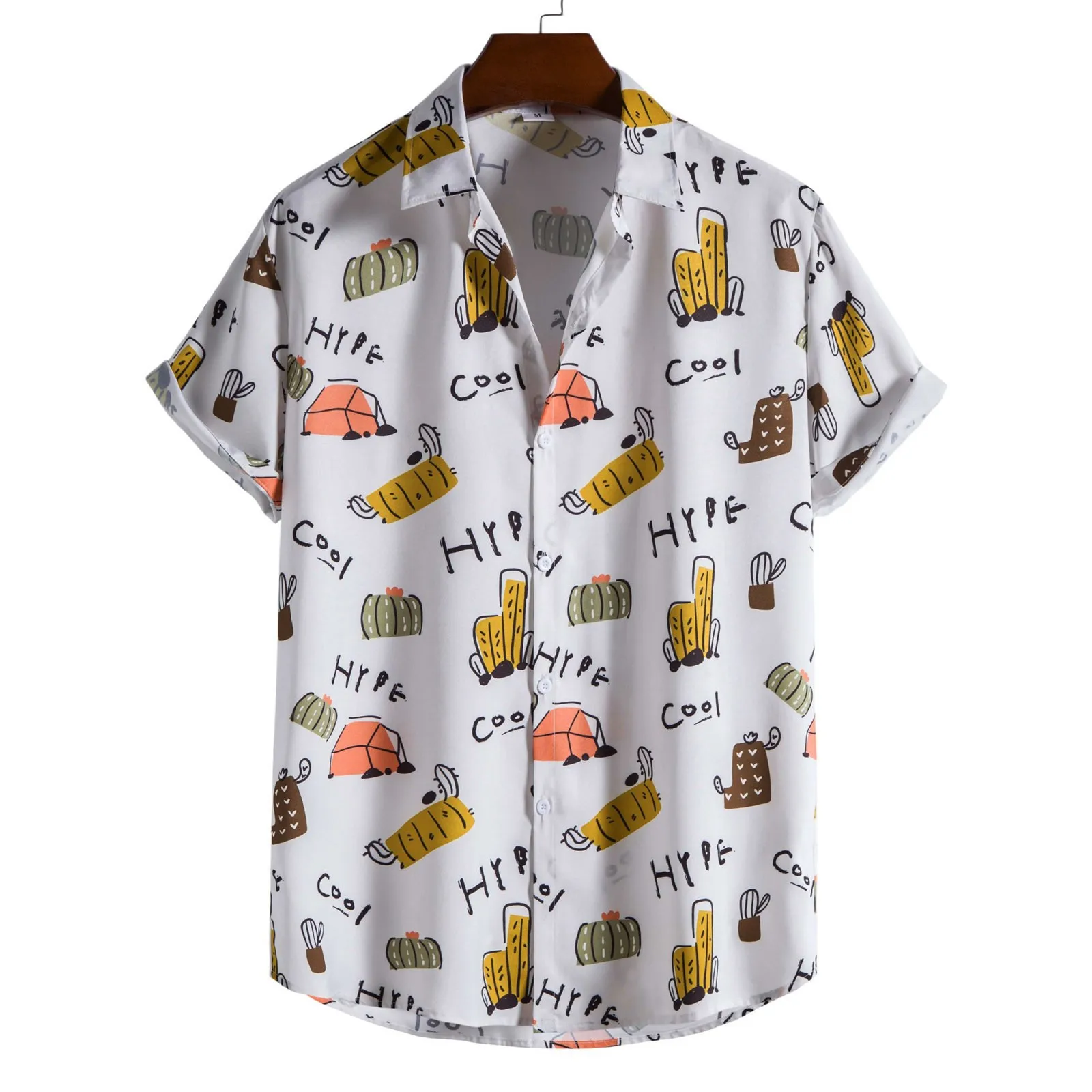 

Рубашка мужская Спортивная с коротким рукавом, Повседневная Свободная с принтом, на пуговицах, с воротником с лацканами, цвет черный, желтая...