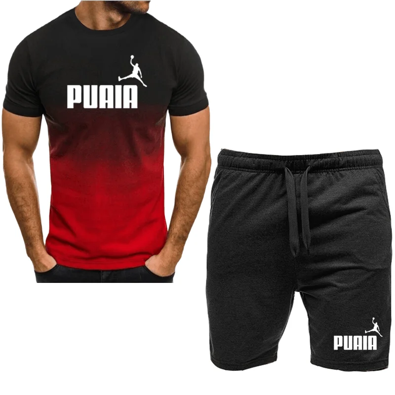 Summer popular men's T-shirt+shorts suit men's sports suit brand LOGO printing casual fashion cotton short-sleeved T-shirt set