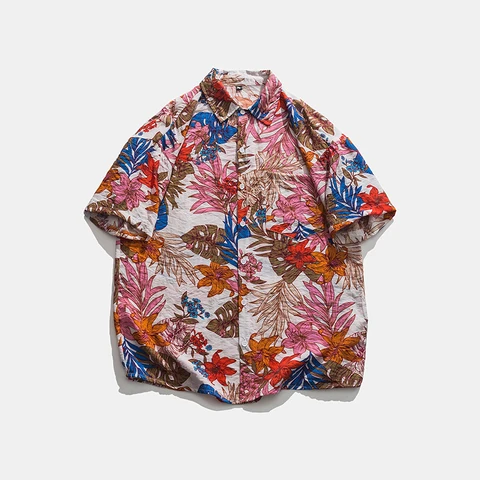 Легкие летние повседневные рубашки с коротким рукавом, мужские рубашки с цветочным принтом, мужские свободные гавайская рубашка