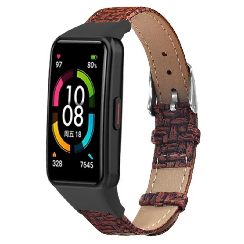 

Умные аксессуары, сменный ремешок для часов, мягкий кожаный ремешок, дышащий браслет для Huawei Band 6