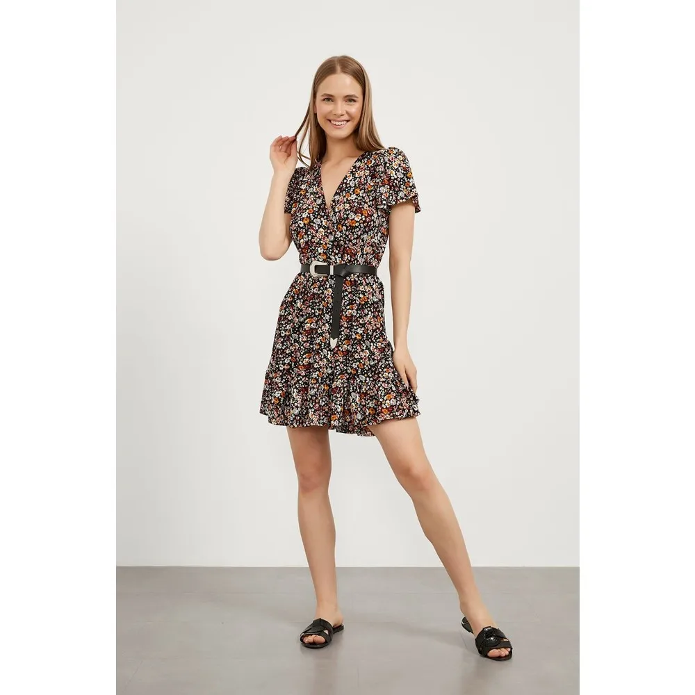 

Double breasted Camisole Short Sleeve Dress Women Summer Dress Casual Long Prom Midi Maxi