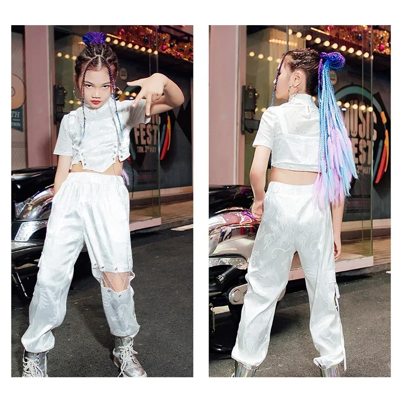 Уличная одежда в стиле хип-хоп для девочек белый сценический костюм концертная