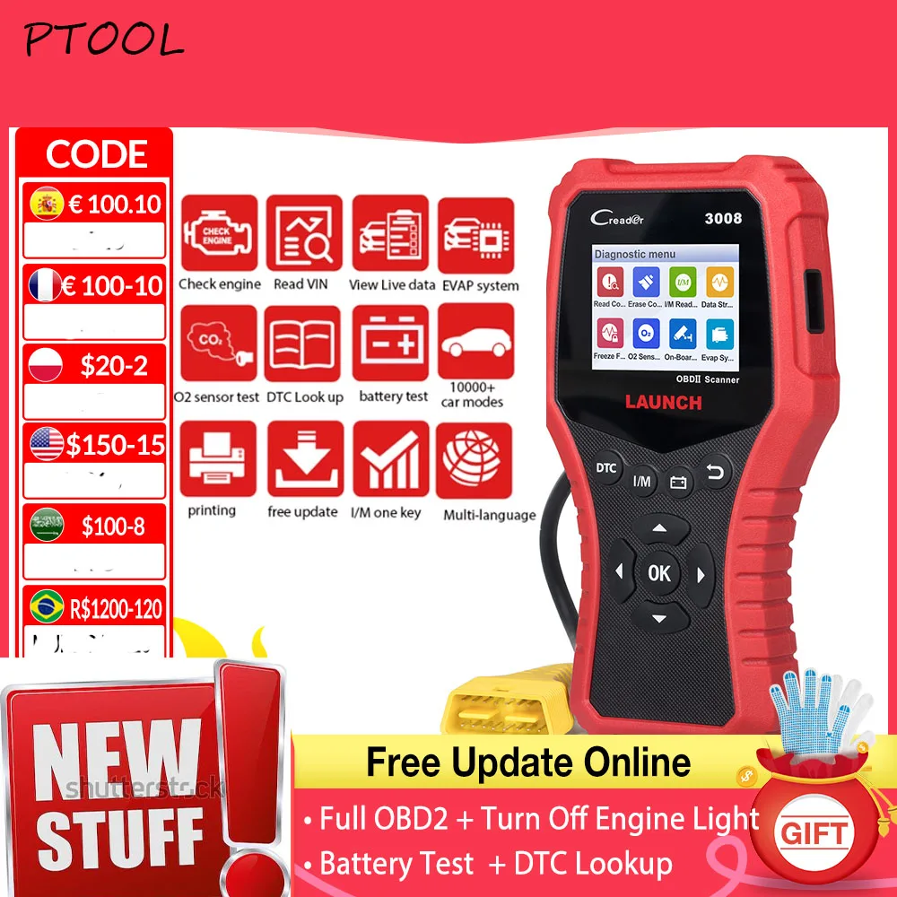 

X431 CR3008 Car OBD2 Tools Automotive OBDII Professional Scanner Diagnostic Engine Battery Code Reader Free Update