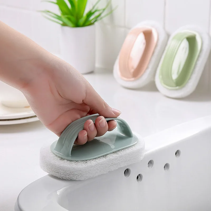 

Plain striped handle cleaning brush sponge wiping tile kitchen dirt