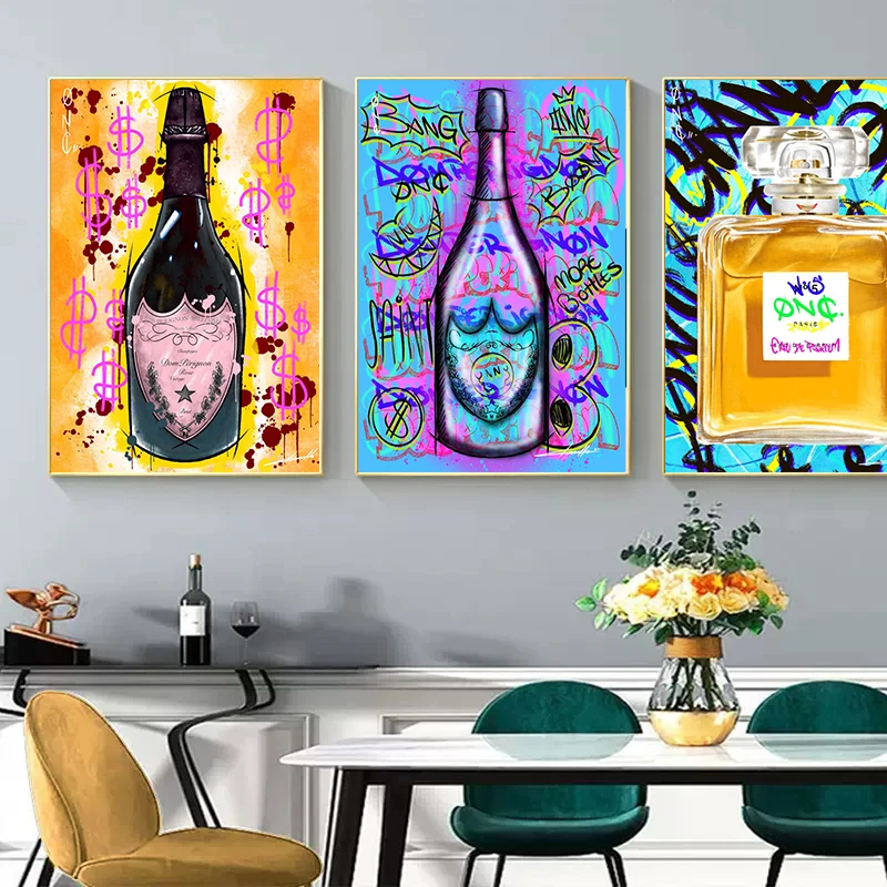 

Wine Perfume Bottles Posters Abstract Luxury Graffiti Street Wall Picture For Modern Living Room Home Decoration Mural